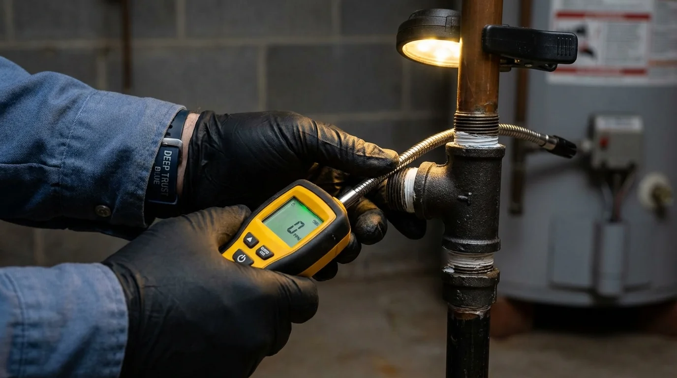 Gas leak detection with electronic sniffer by Johns Plumbing LLC in Berthoud