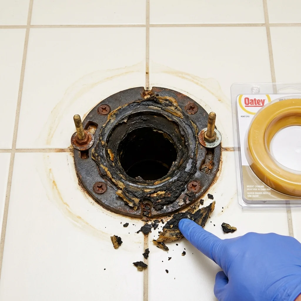 Failed wax ring showing water seepage at the base of a toilet in a Berthoud, CO home