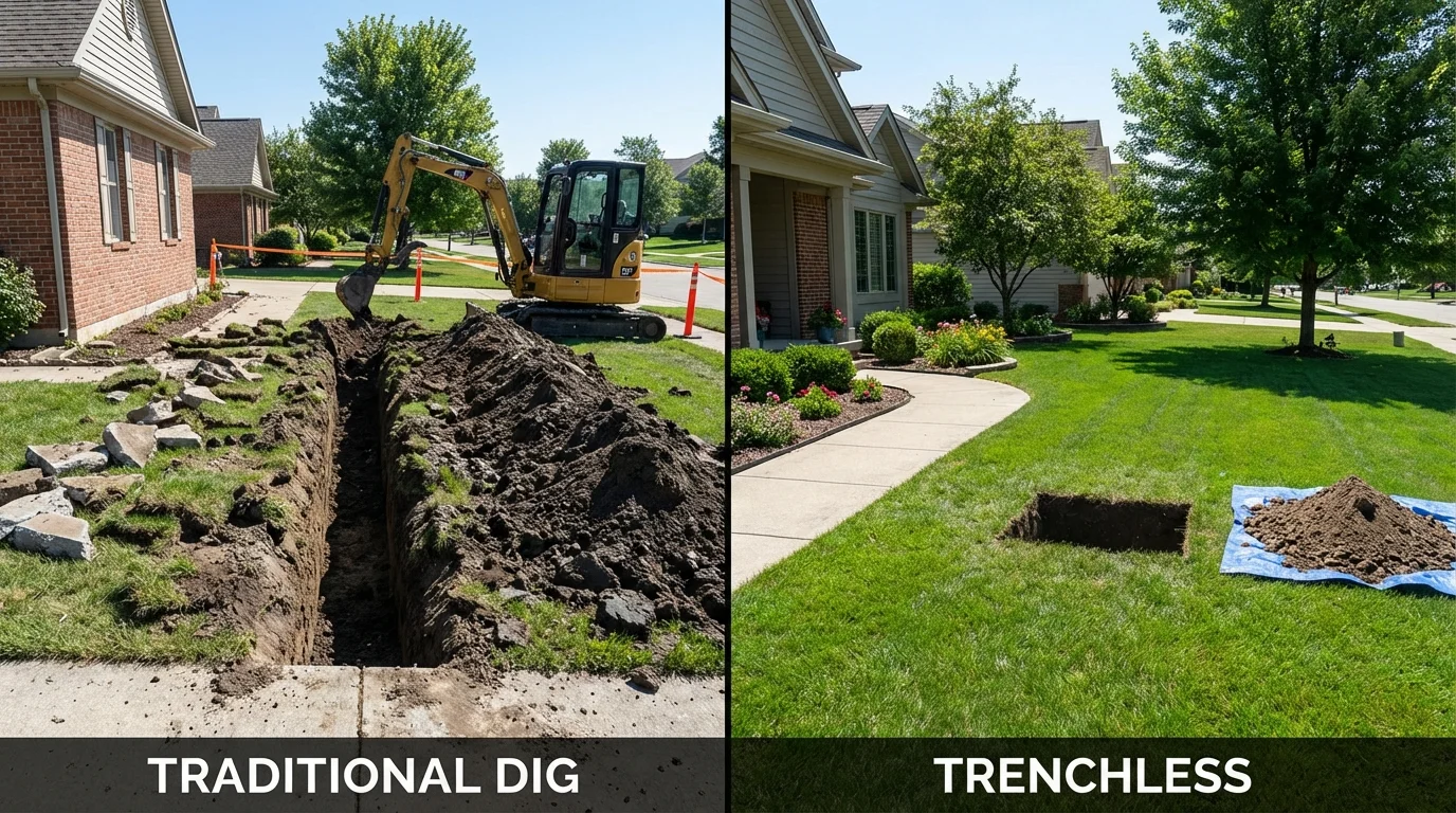 Trenchless sewer repair with minimal yard damage versus traditional excavation in Berthoud, CO